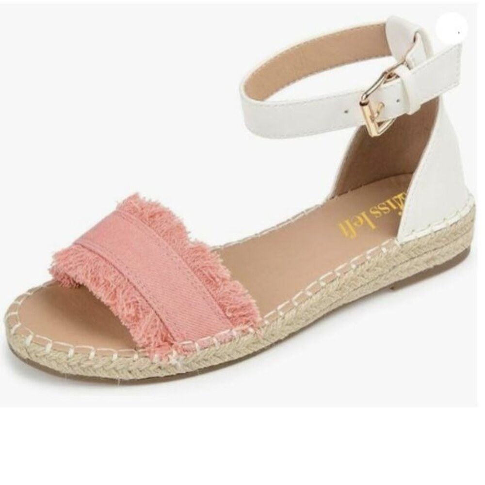 miss left Women Comfort Open Round Toe Espadrille Wedge Sandals Fringy Pink